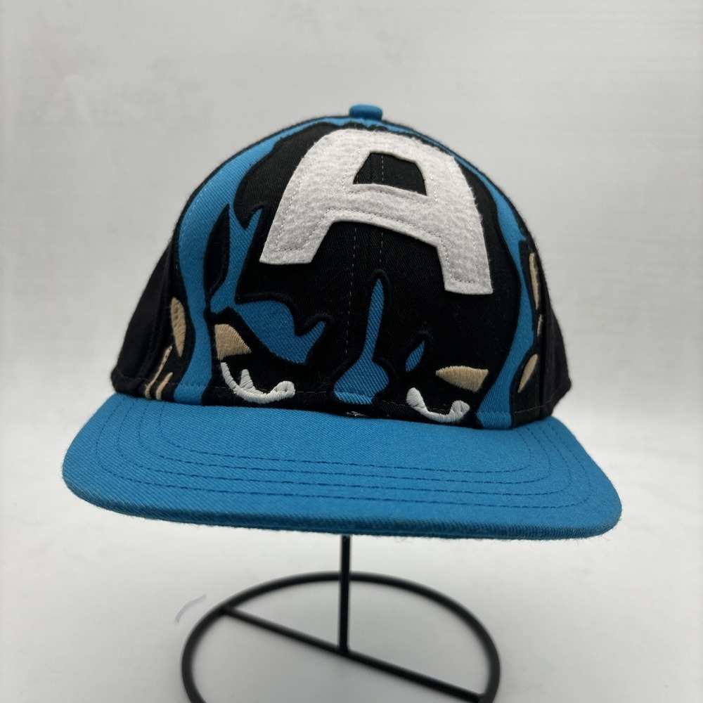 Vintage Marvel Multicolor Hat Graphic Patch Captain America Black Blue Sz Small